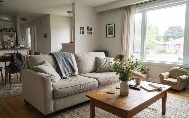 A newly cleared and staged living room ready for real estate photos, showing the result of a pre-listing cleanup and cleaning